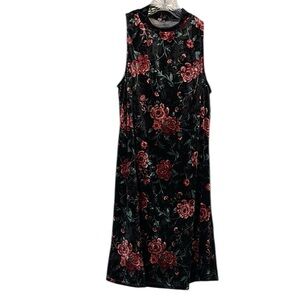 Vintage Y2K Mudd Velvet Floral Mini Dress L Black Red Roses Goth Grunge Vampire